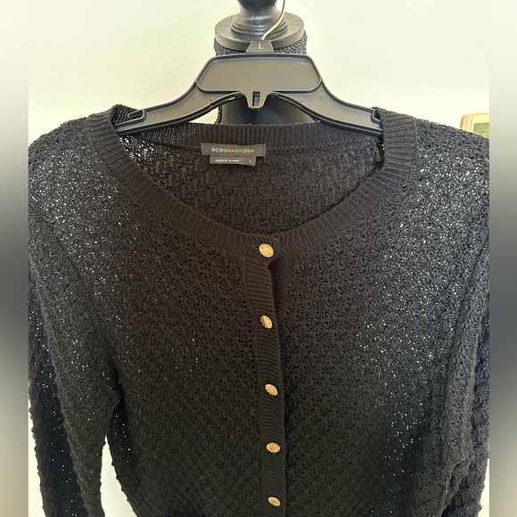 BCBGMaxAzria Crew Neck Long Sleeve Button Front Cardigan with Gold Accents. Sz L - Picture 6 of 12